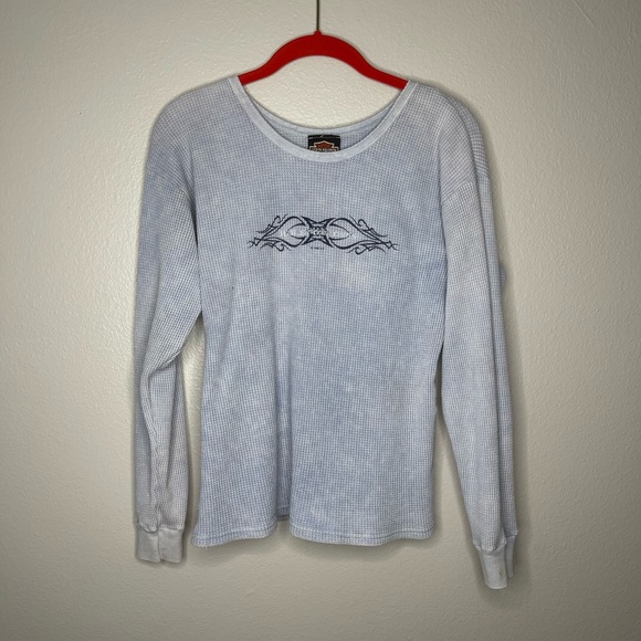 Harley-Davidson Tops - Vintage 1999 Harley Davidson 100% Cotton Blue Waffle Knit Long Sleeve Shirt